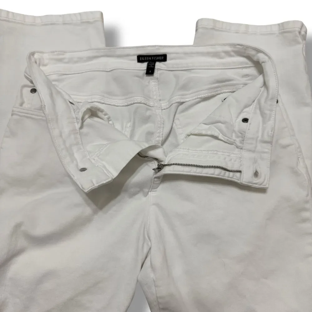 Eileen Fisher White Cropped Jeans 8 High Rise Minimal Clean Capsule Denim